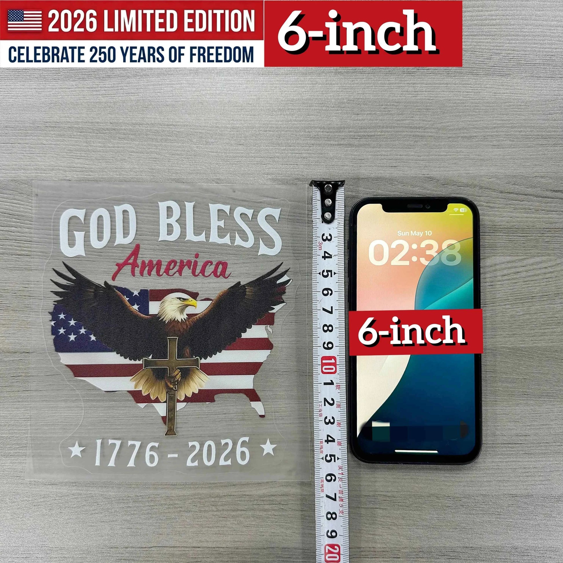 USA 250th Anniversary Car Decal 1776-2026, God Bless America Sticker with Bald Eagle, Cross & Flag, Waterproof Vinyl for Trucks, RVs, Laptops, 3 Sizes (6"/8"/12"), 2026 Sestercentennial Commemorative Veteran Gift, Patriotic Window Sticker summerwins