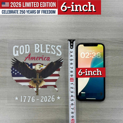 USA 250th Anniversary Car Decal 1776-2026, God Bless America Sticker with Bald Eagle, Cross & Flag, Waterproof Vinyl for Trucks, RVs, Laptops, 3 Sizes (6"/8"/12"), 2026 Sestercentennial Commemorative Veteran Gift, Patriotic Window Sticker summerwins