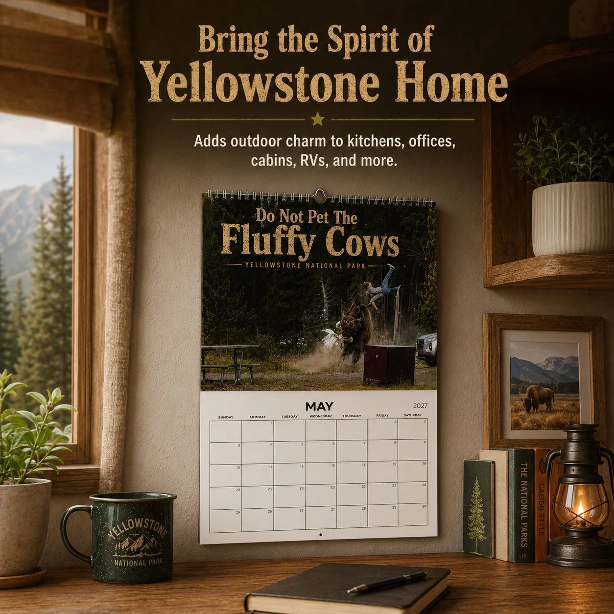 "Do Not Pet The Fluffy Cows" 🏞️ Bison Yellowstone National Park 2027 Wall Calendar