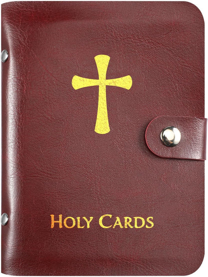 ✝️🙏Catholic Faux Leather Holy Card Holder – Pocket Prayer Card Organizer with Snap Closure
