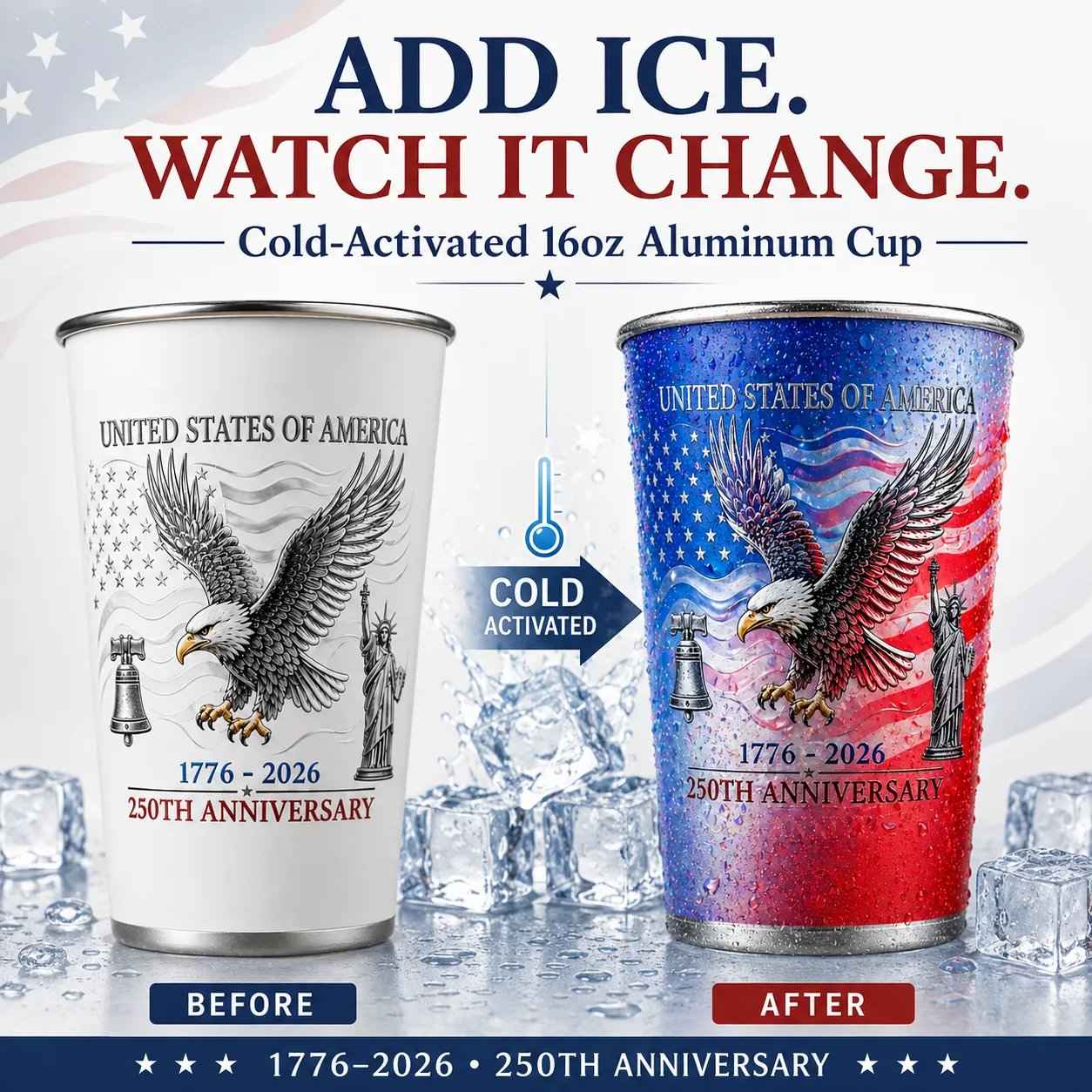 🔥Last Day 50% OFF 🦅 Pour Ice-Cold Beer | USA 250th Anniversary Color Changing Cup 🎉