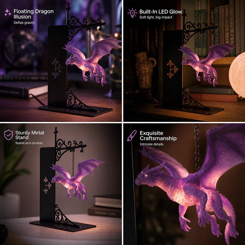 Last Day 48% OFF🎁🔥Dragon Bookshelf Lamp - Enchanting Floating Dragon Night Light🐉