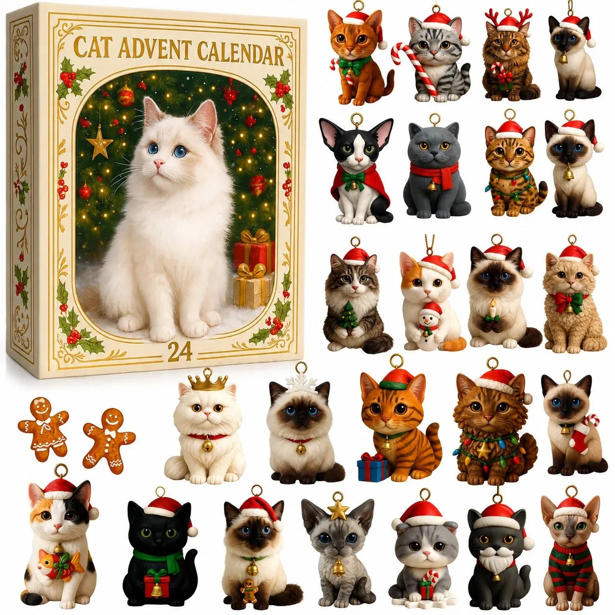 🎄 2026 Cat Advent Calendar 🐱 24 Cute Cat Charms for Christmas