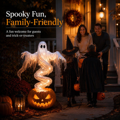 👻 Swirling Ghost Pumpkin Yard Lamp – 51in Lighted Halloween Porch Decor 🎃