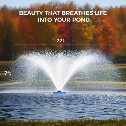 1HP 750W Floating Pond Fountain Aerator, 15000 GPH Pump for Large Ponds & Lakes