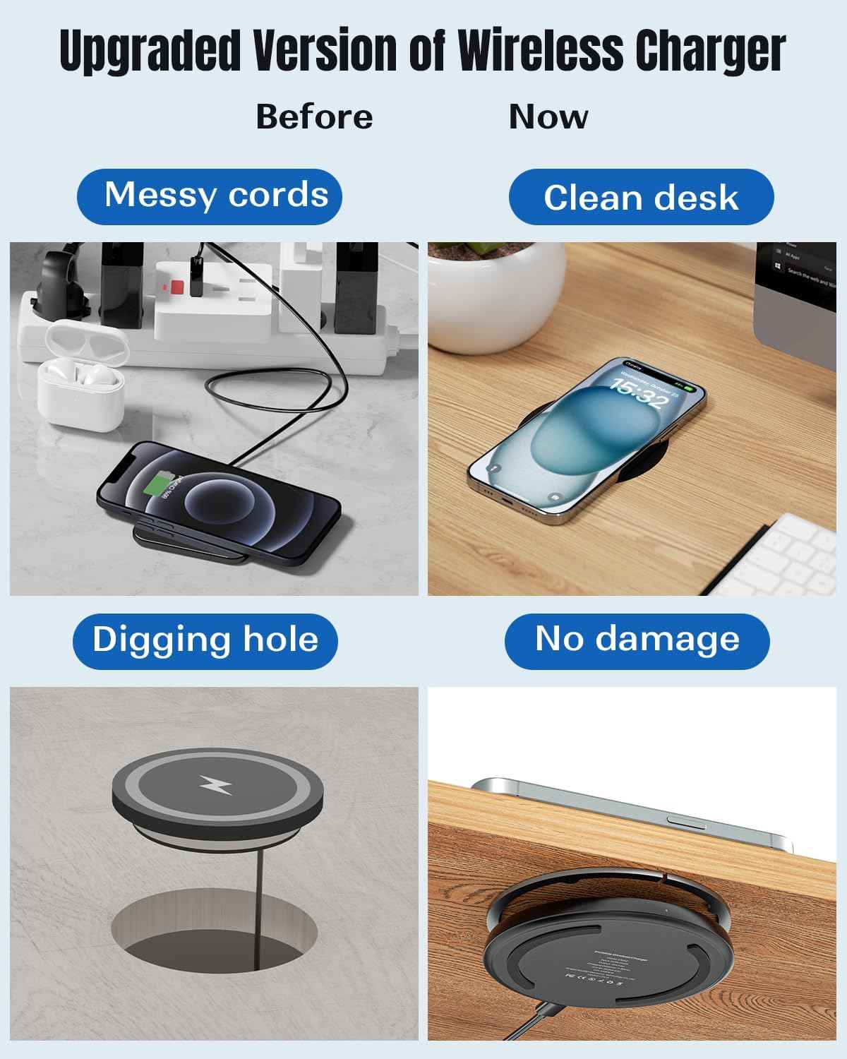 ⚡Desk Wireless Charger – Hidden Design, Maximum Convenience