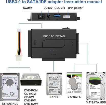 💾 USB 3.0 to SATA IDE Adapter | Universal Hard Drive Reader