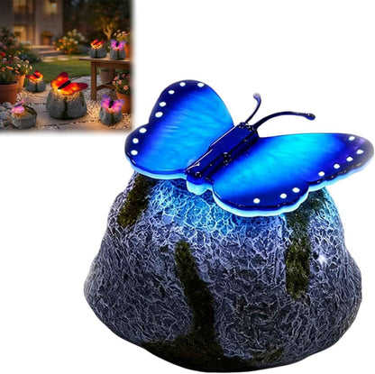 Genérico Illuminated Butterfly Stone Garden Light, Outdoor Solar Butterfly Glowing Landscape Rock, LED Waterproof Resin Decorative Lights for Patio Yard Lawn Pathway Porch Gifts