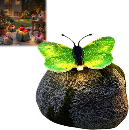 Genérico Illuminated Butterfly Stone Garden Light, Outdoor Solar Butterfly Glowing Landscape Rock, LED Waterproof Resin Decorative Lights for Patio Yard Lawn Pathway Porch Gifts