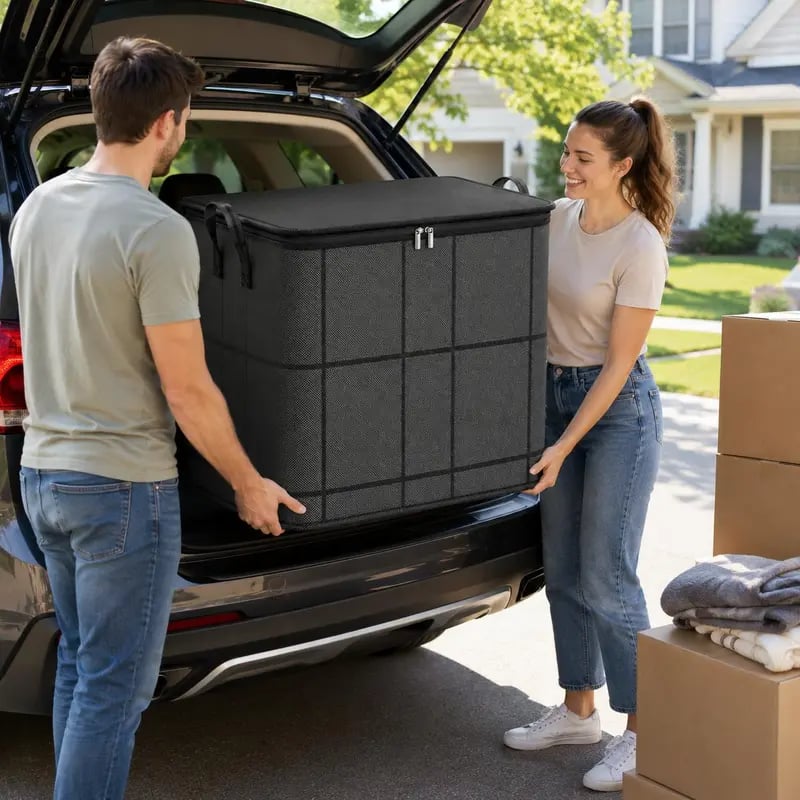 🏠🔥 Today 49% OFF🔥 Spacious Moving Storage Bin | Large Zippered Organizer for Quilts, Bedding & Sweaters