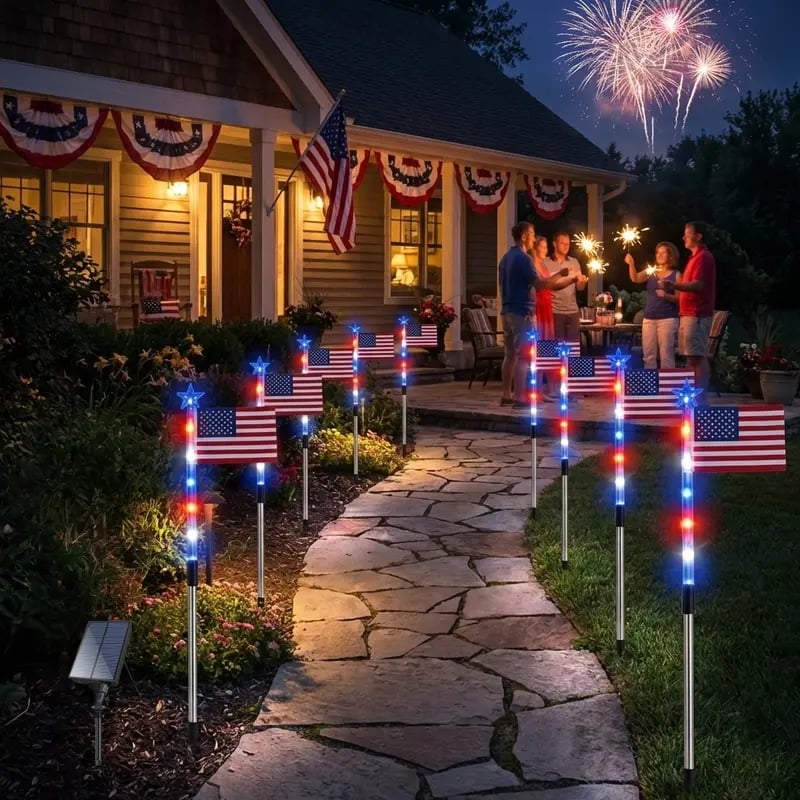 🌟Last Day 50% OFF - 8 Solar American Flag Pathway Lights – Red, White & Blue Yard Glow for 250th Independence Celebration 🇺🇸✨