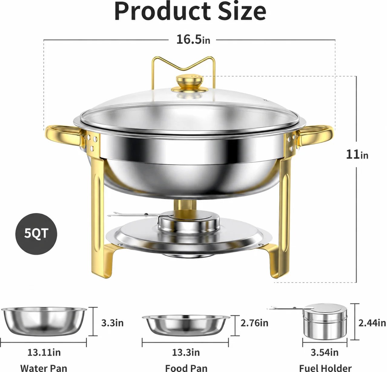 🍽️ PrimeHostTM Chafing Dish Buffet Set – 58% OFF | Stainless Steel Food Warmer with Crystal Lid | 5QT Party Catering Chafer 🥂