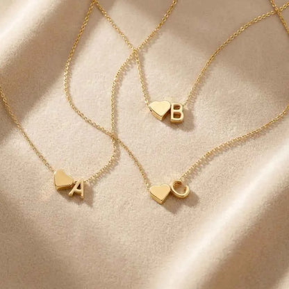 💛 Gold Heart Initial Necklace A–Z | Dainty Letter Pendant