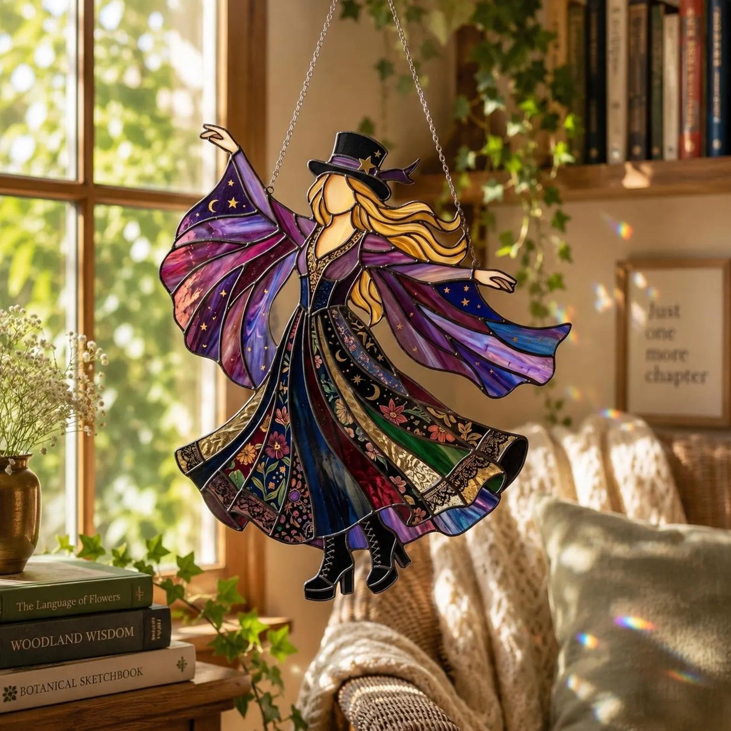 💥 LAST DAY 50% OFF - 💃 Rock Goddess Stevie 🤘 Handmade Stained Glass Spinning Suncatcher
