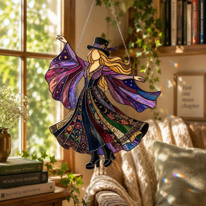 💥 LAST DAY 50% OFF - 💃 Rock Goddess Stevie 🤘 Handmade Stained Glass Spinning Suncatcher