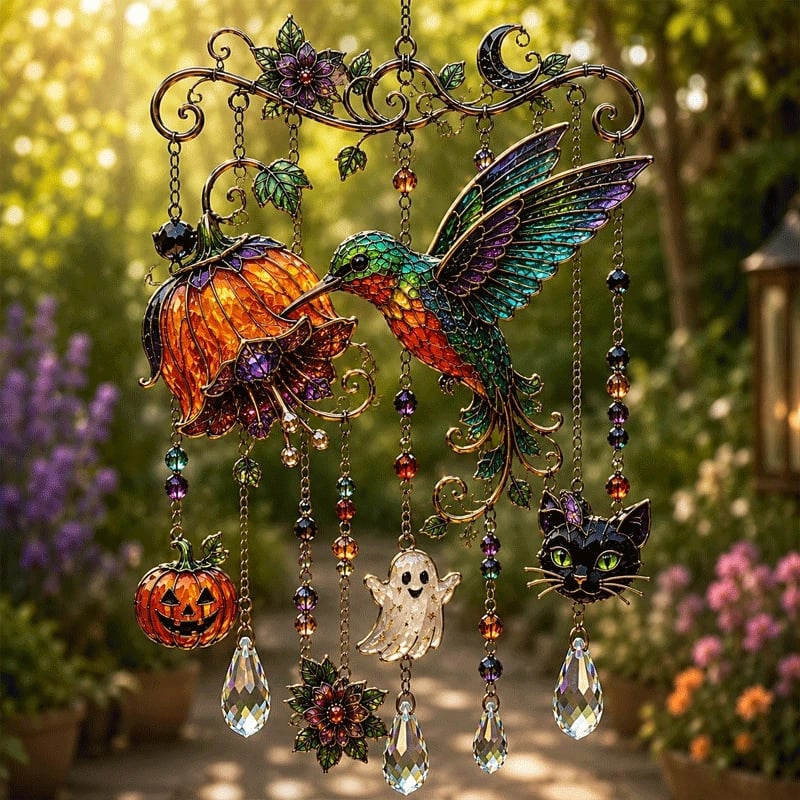 🔥👻 Halloween Suncatcher Wind Chime – Cute Spooky Hanging Decor 🎃