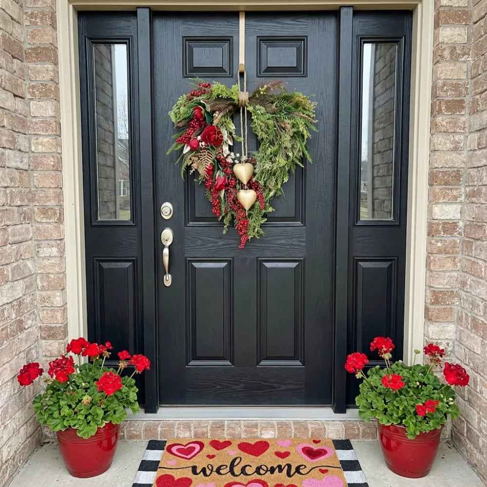 ❤️ Mother’s Day Farmhouse Heart Wreath: Gold Bells, Red Roses & Berries🎉