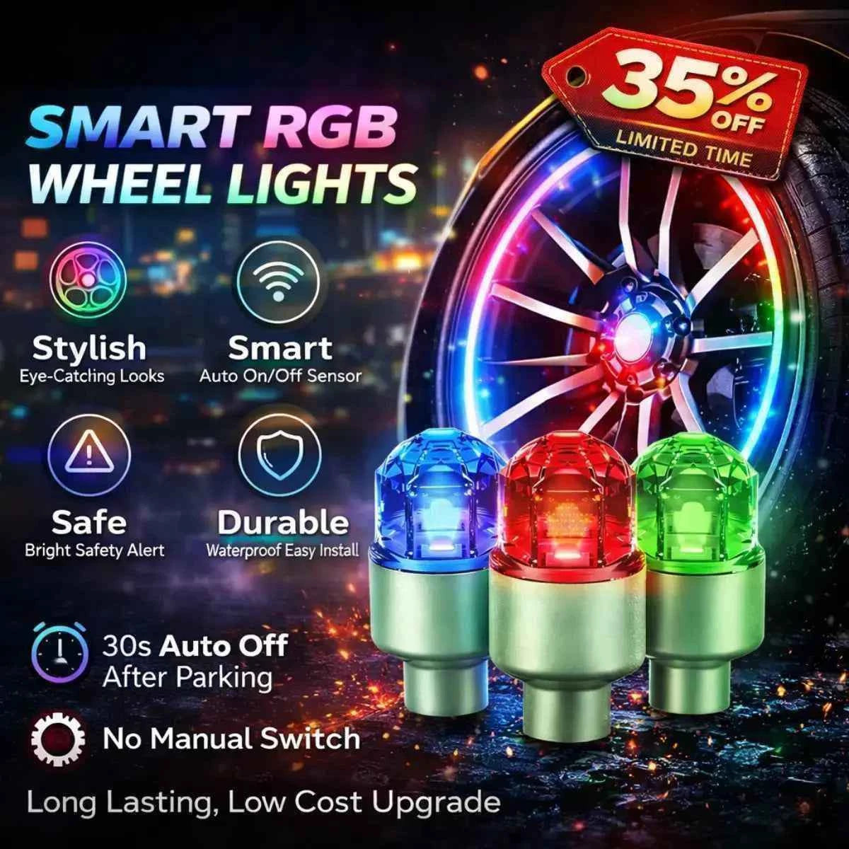 🚗 LED Wheel Light Valve Caps | Waterproof Vibration-Sensitive Glow
