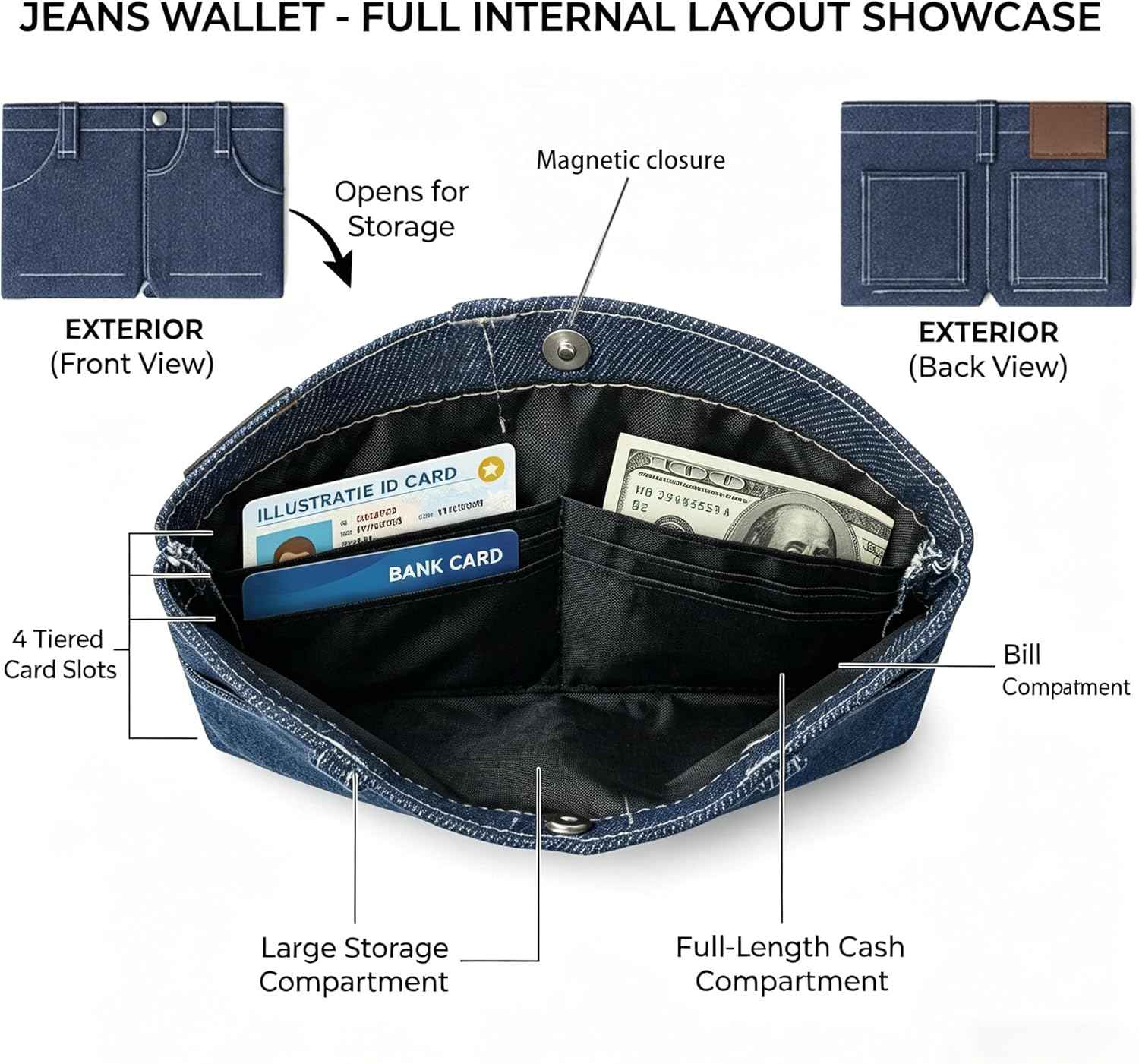 Mini Jeans Wallet with 4 Card Slots