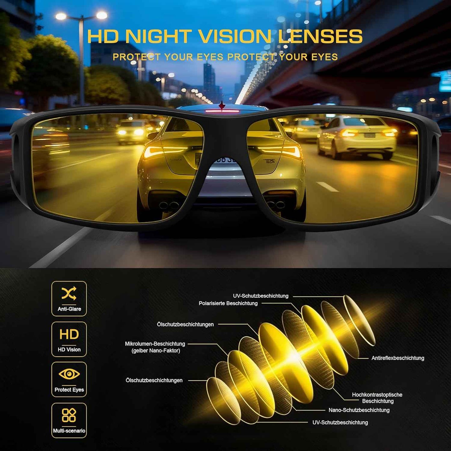 🚗 Night Driving Glasses | Anti-Glare Polarized Fit Over