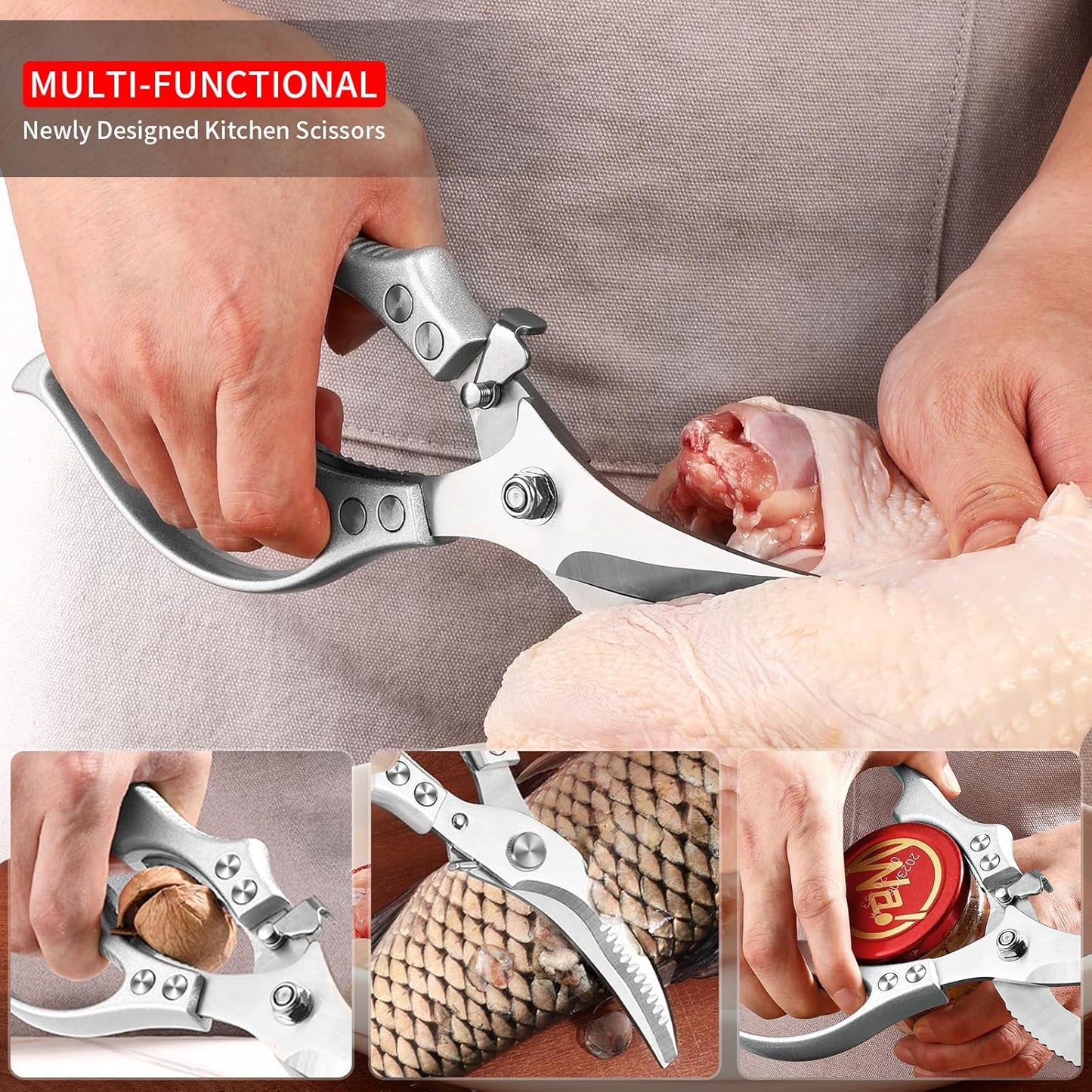 ✂️ Heavy-Duty Multifunction Kitchen Shears -Fish Scaler🐟 Bottle Opener🍾Safety Lock 🔪