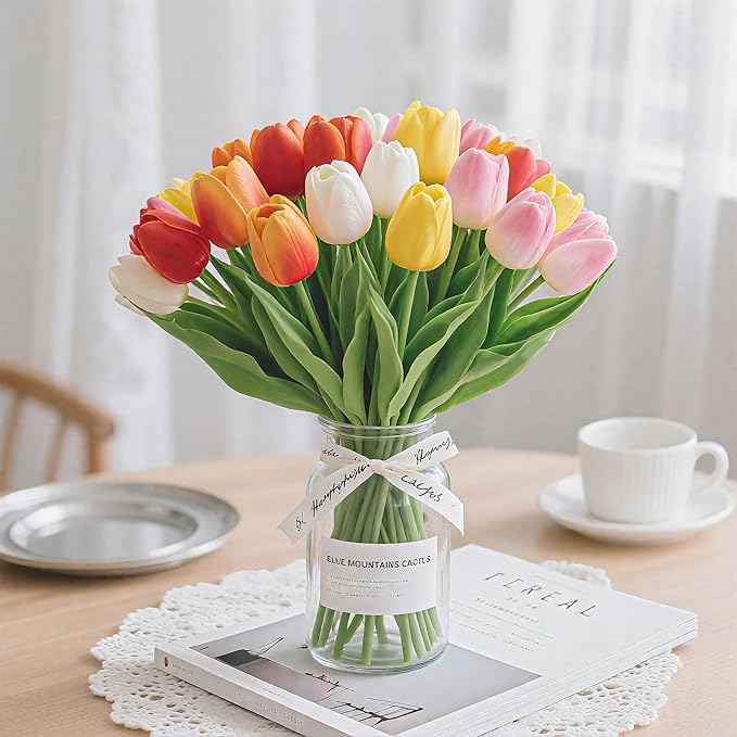 Last Day Promotion! 🔥Outdoor/Indoor UV Resistant & Waterproof Faux Tulip Bouquet 10Pcs Artificial Flower Decor ✅
