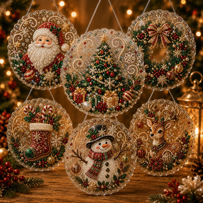 🎄 LAST DAY 49% OFF – ✨ Christmas Pearl Diamond Art Hanging Ornament Kit | Luxury Flocked Canvas with Scratch-Resistant Non-Fading Pearl Beads DIY Handmade Holiday Hanging Decor 🎅💎