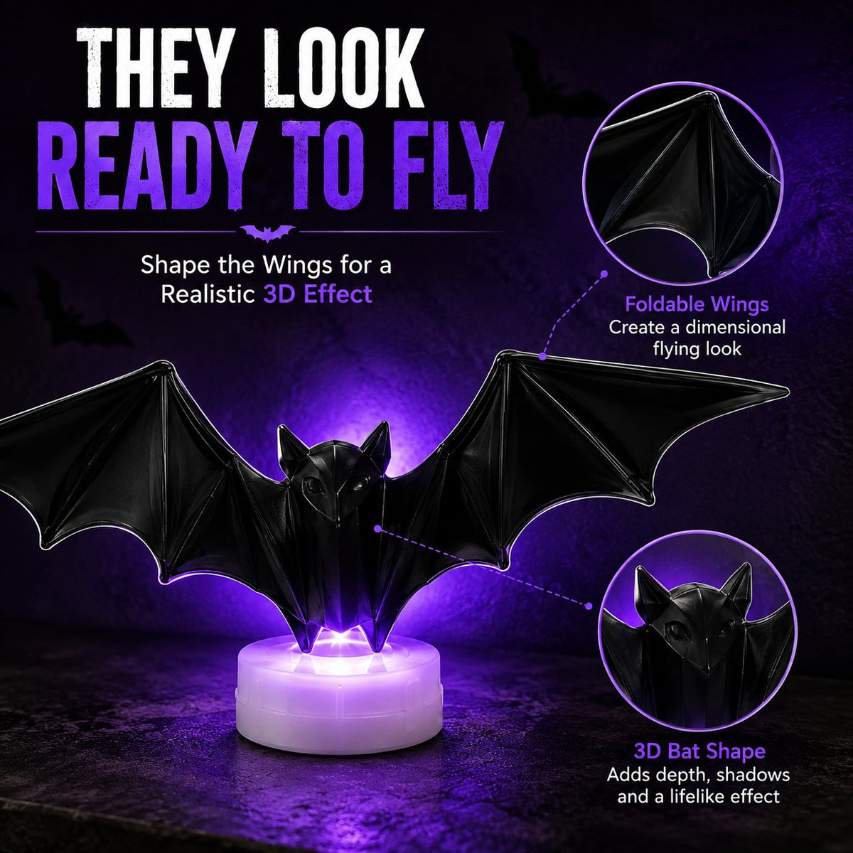 3D LED Glowing Bat Wall Decorations – Halloween Flying Bat Swarm Set