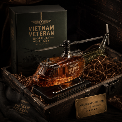 🚁Free Shipping Now🎖️Vietnam Veteran UH-1 Huey Helicopter 1965-1975 Whiskey Bottle