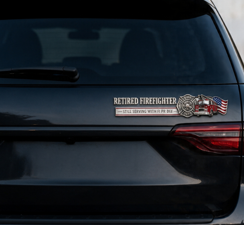 🚒 🔥 Retired Firefighter Metal Car Emblem | Show Your Firefighter Pride Wherever You Go