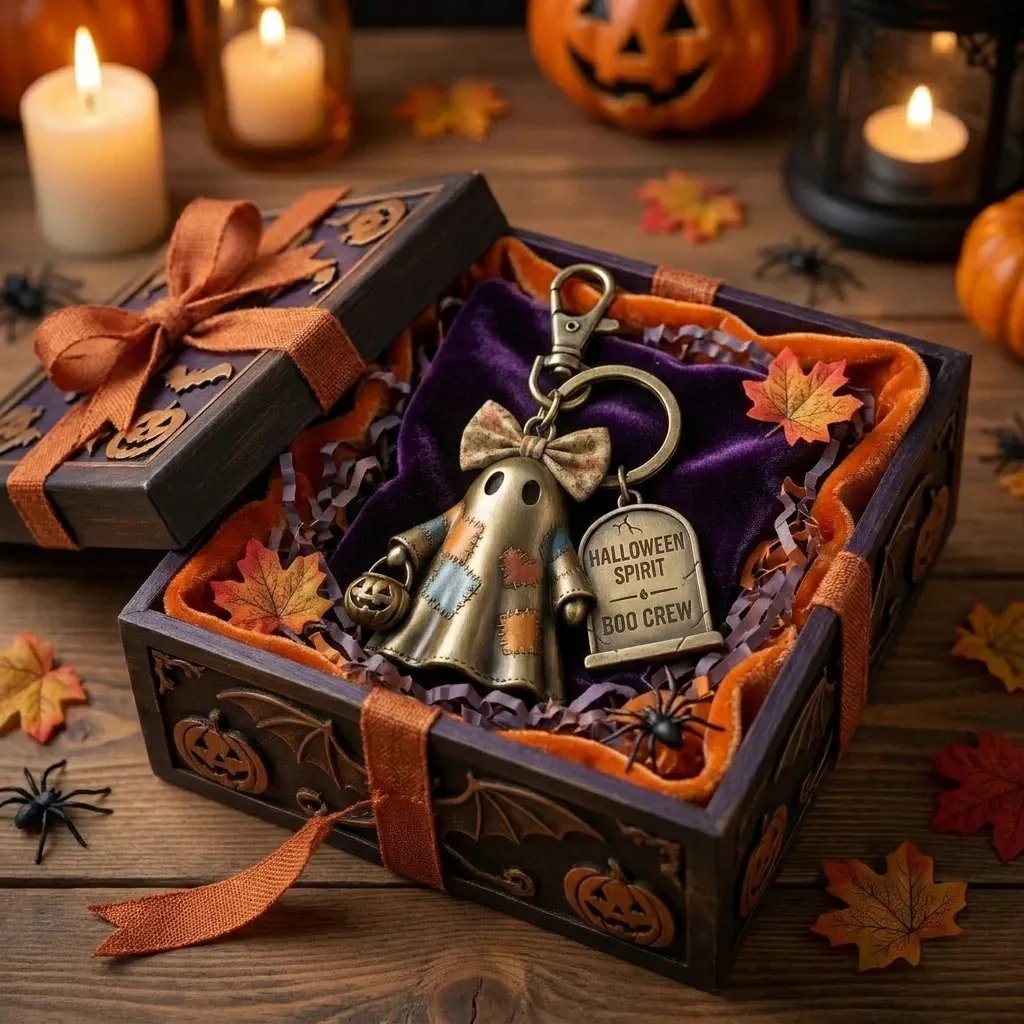 👻50% OFF Halloween Boo Crew Ghost Keyring Floral Bow Patch Ghost Pumpkin Bag Decor Charm