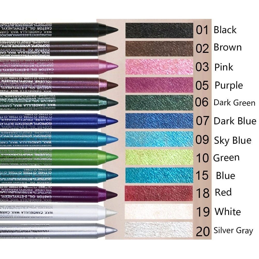 14-Piece Eyeliner Set: Waterproof Colored Gel Eyeliners featuring Metallic and Shimmer Finishes—Smudge-Proof for 48 Hours.