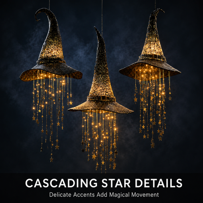 🧙‍♀️ Lighted Witch Hat Hanging Chime – Halloween Star & Moon Decor