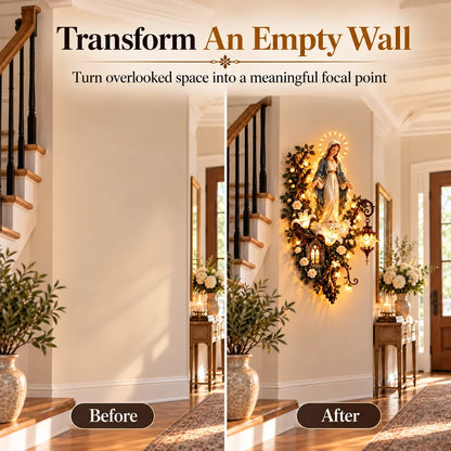 🙏✨ Glowing Blessed Mother Floral Wall Décor