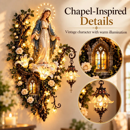 🙏✨ Glowing Blessed Mother Floral Wall Décor