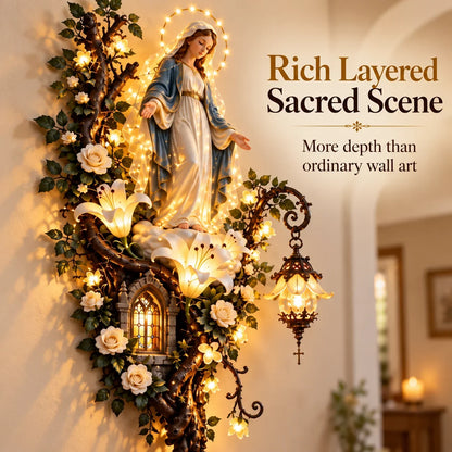 🙏✨ Glowing Blessed Mother Floral Wall Décor