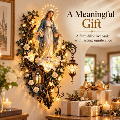 🙏✨ Glowing Blessed Mother Floral Wall Décor