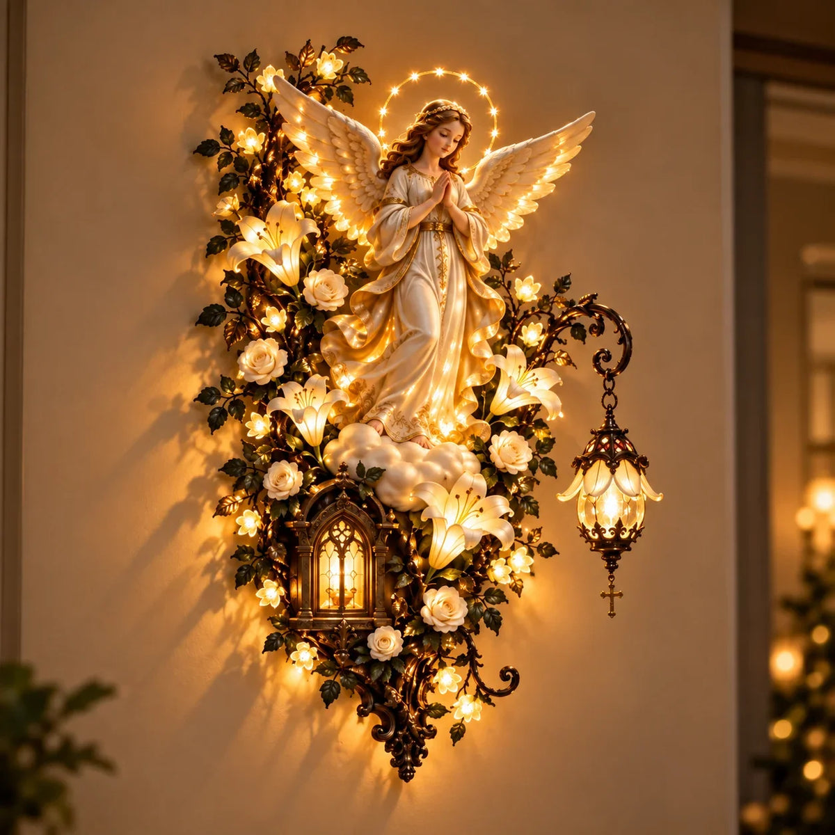 🙏✨ Glowing Blessed Mother Floral Wall Décor