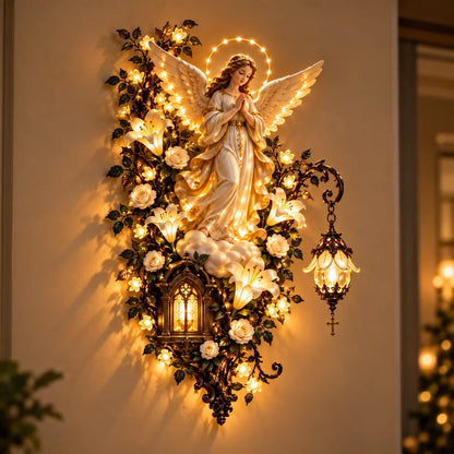 🙏✨ Glowing Blessed Mother Floral Wall Décor