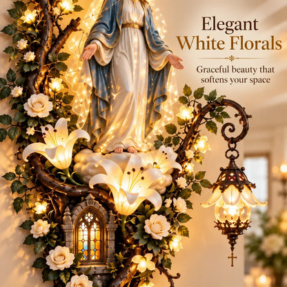 🙏✨ Glowing Blessed Mother Floral Wall Décor