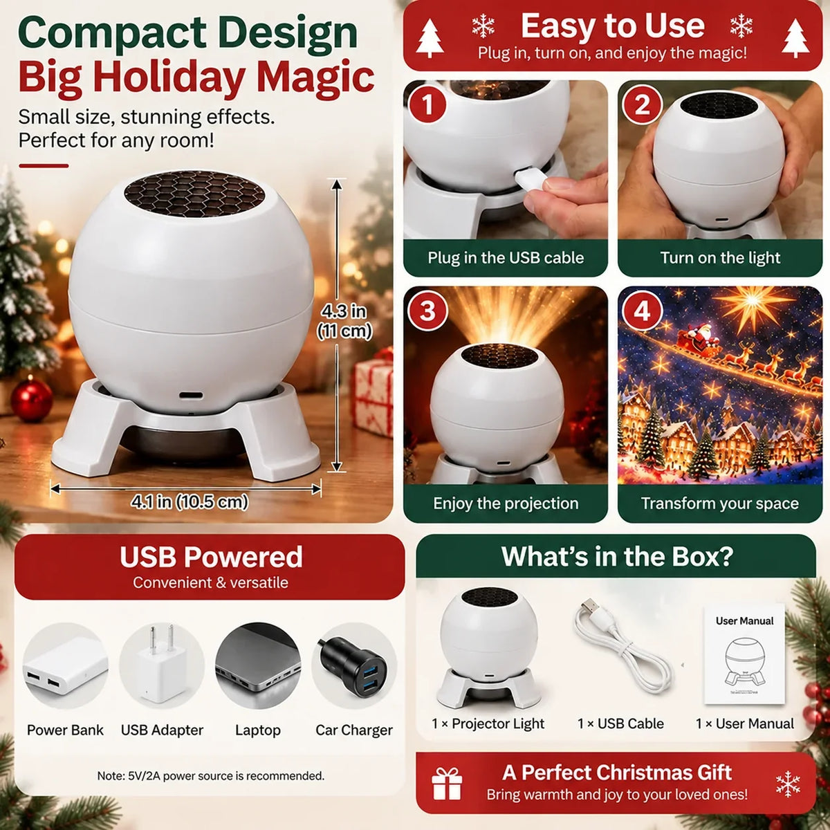 🎅 Turn Any Room Into a Christmas Wonderland – Holiday Projection Night Light