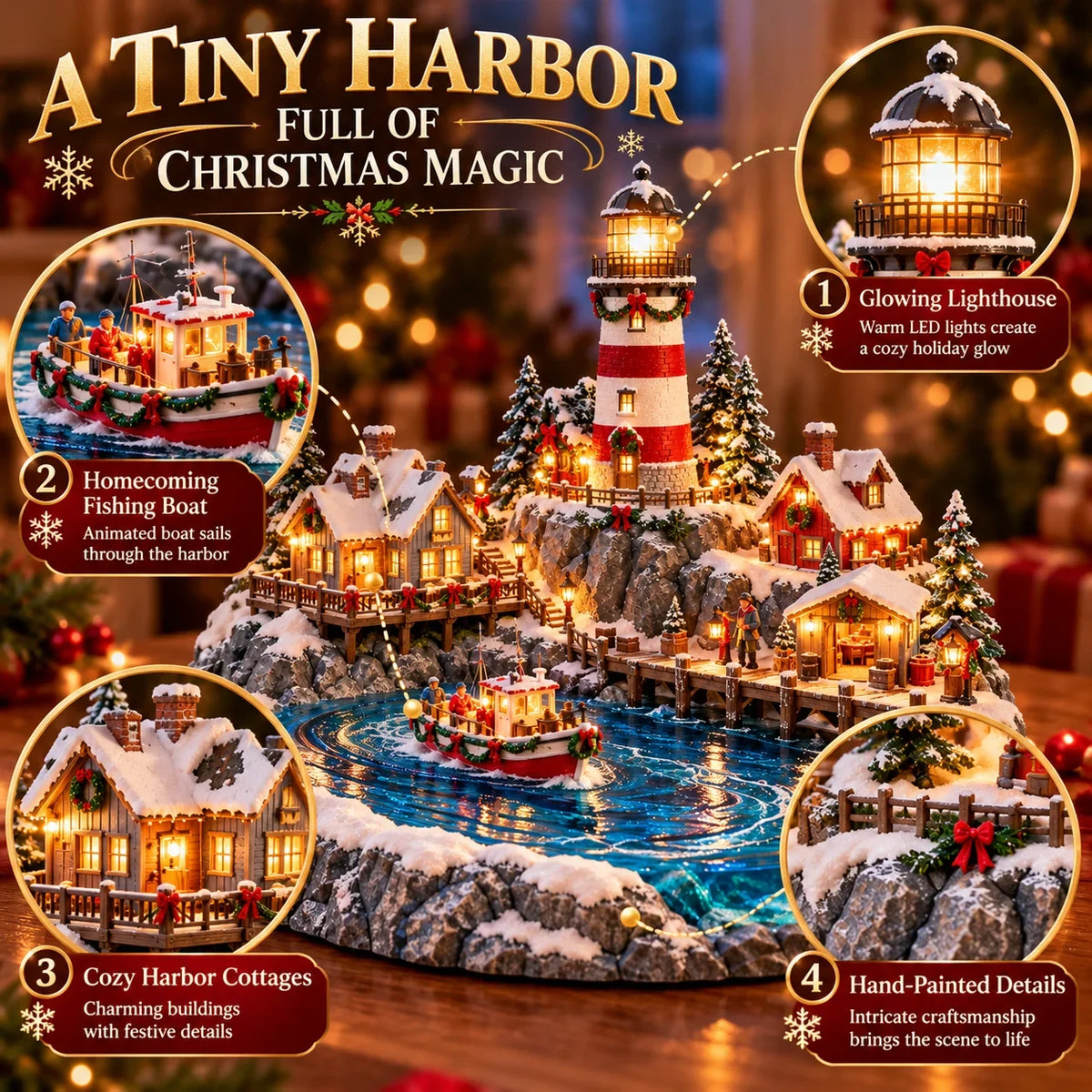 🌊🎄 Coastal Christmas Harbor-Lighted Coastal Lighthouse Village