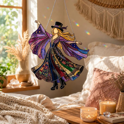 💥 LAST DAY 50% OFF - 💃 Rock Goddess Stevie 🤘 Handmade Stained Glass Spinning Suncatcher