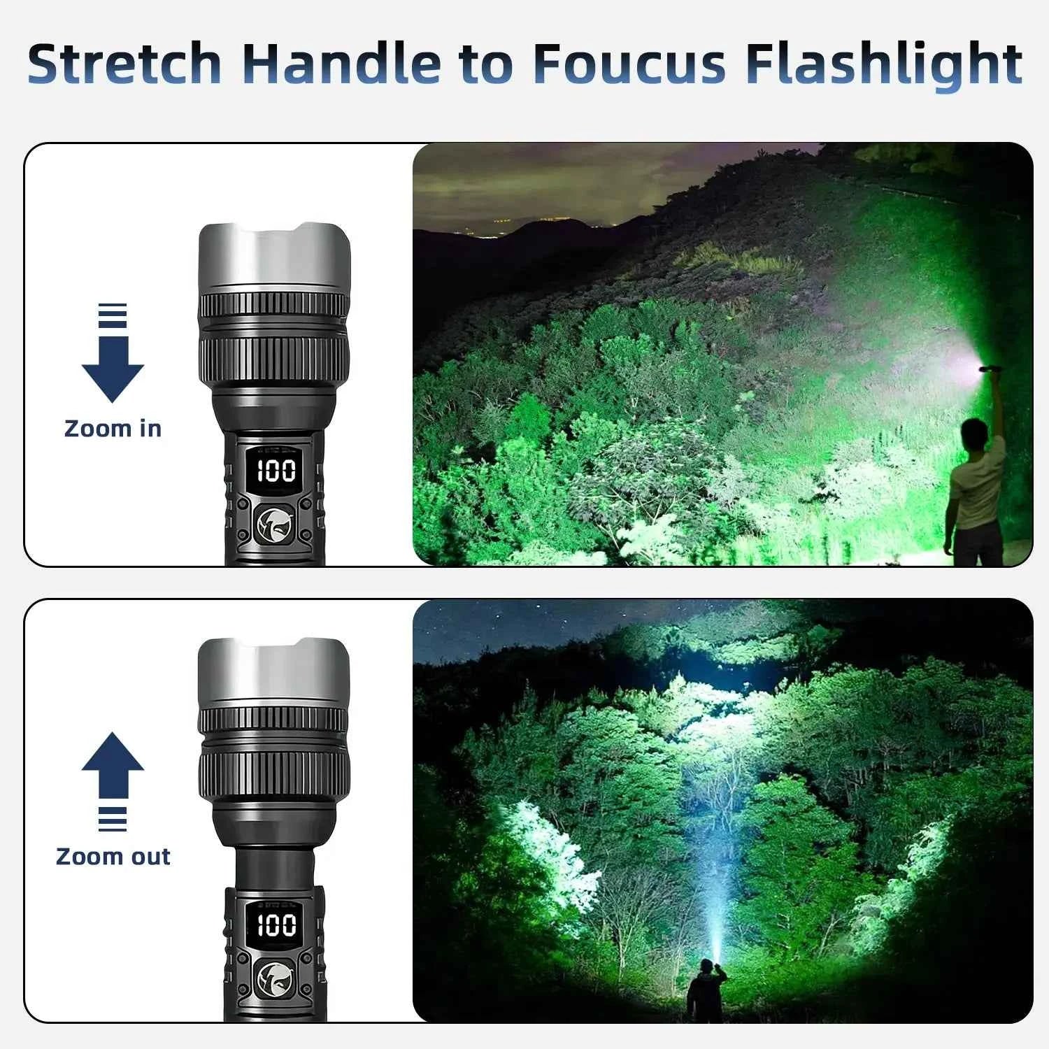 ⚡ Flashlight with Power Bank | Rechargeable Zoomable LED Light