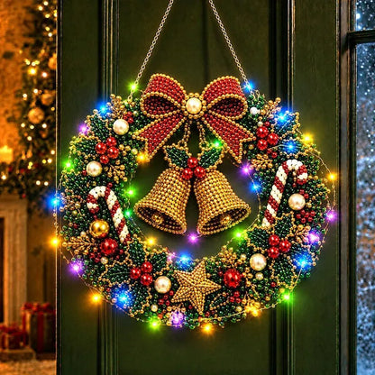 DIY Christmas LED Diamond Painting Wreath | Light-Catching Pearl Beaded Hanging Ornament Kit | Premium Holiday Door Wall Art Decor for Christmas Home & Handcraft Gift
