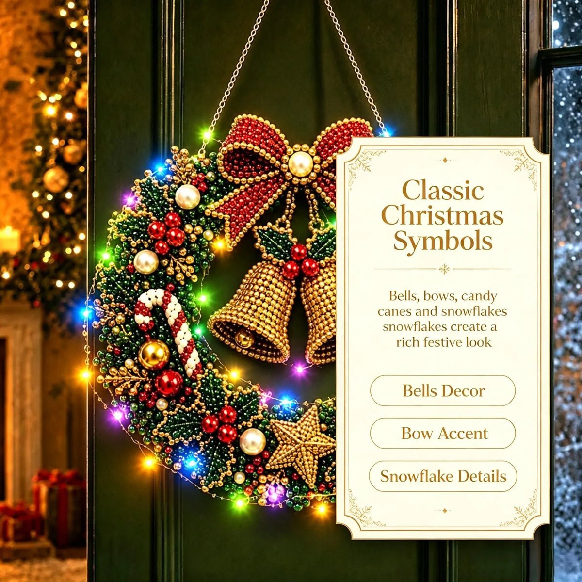 DIY Christmas LED Diamond Painting Wreath | Light-Catching Pearl Beaded Hanging Ornament Kit | Premium Holiday Door Wall Art Decor for Christmas Home & Handcraft Gift