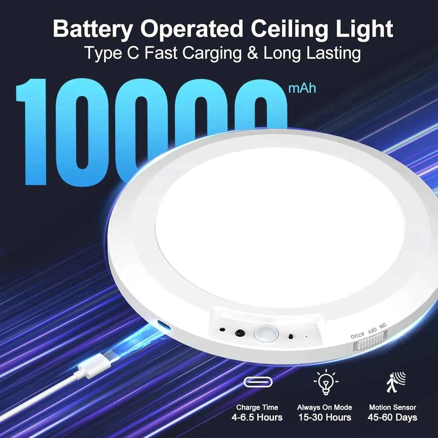 ✨ Motion Sensor Ceiling Light | Remote Control Rechargeable Lamp