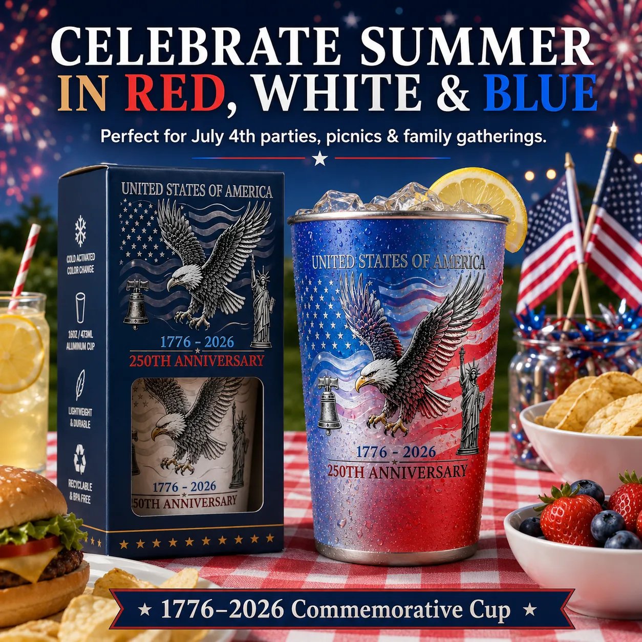 🔥Last Day 50% OFF 🦅 Pour Ice-Cold Beer | USA 250th Anniversary Color Changing Cup 🎉