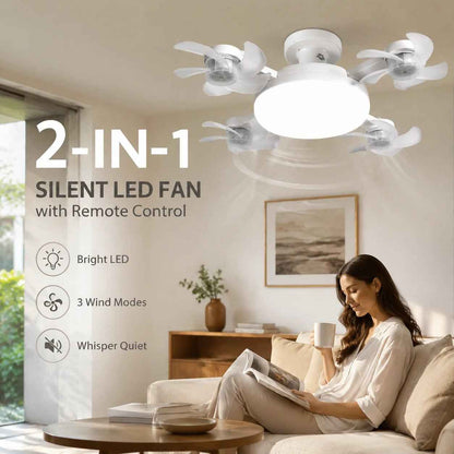 2‐in‐1 Silent LED Fan with Remote Control, Energy‐Saving Cooling & Lighting Combo for Home Bedroom