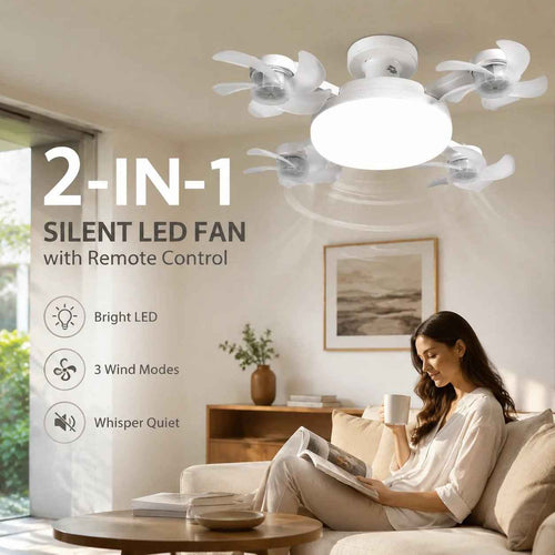 2‐in‐1 Silent LED Fan with Remote Control, Energy‐Saving Cooling & Lighting Combo for Home Bedroom